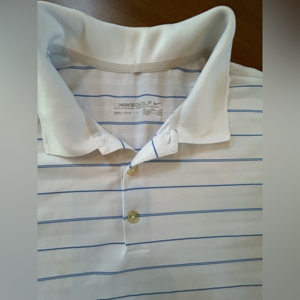 Nike Pro Golf Dri‎ Fit White and Blue Striped Polo - Picture 4 of 6